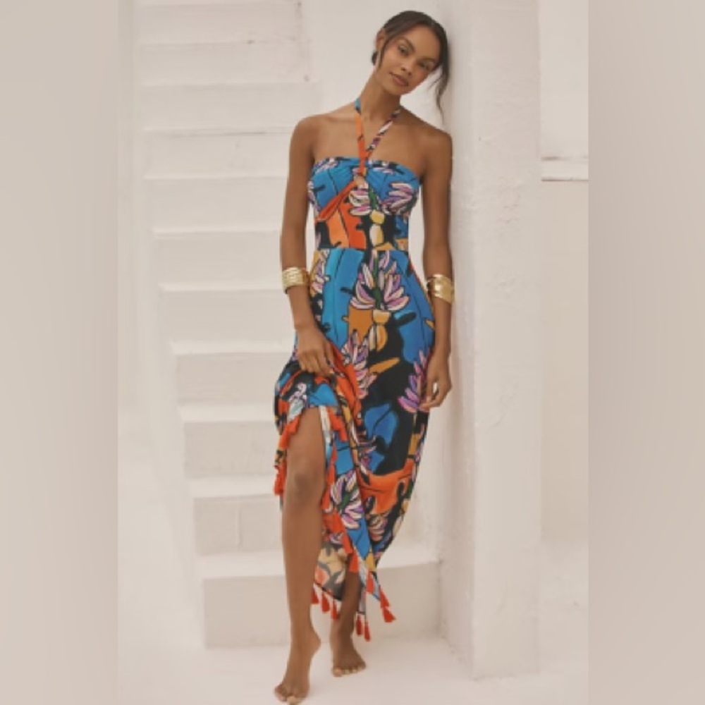 Farm Rio for Anthropologie Size Medium Halter Cover-Up Maxi Dress